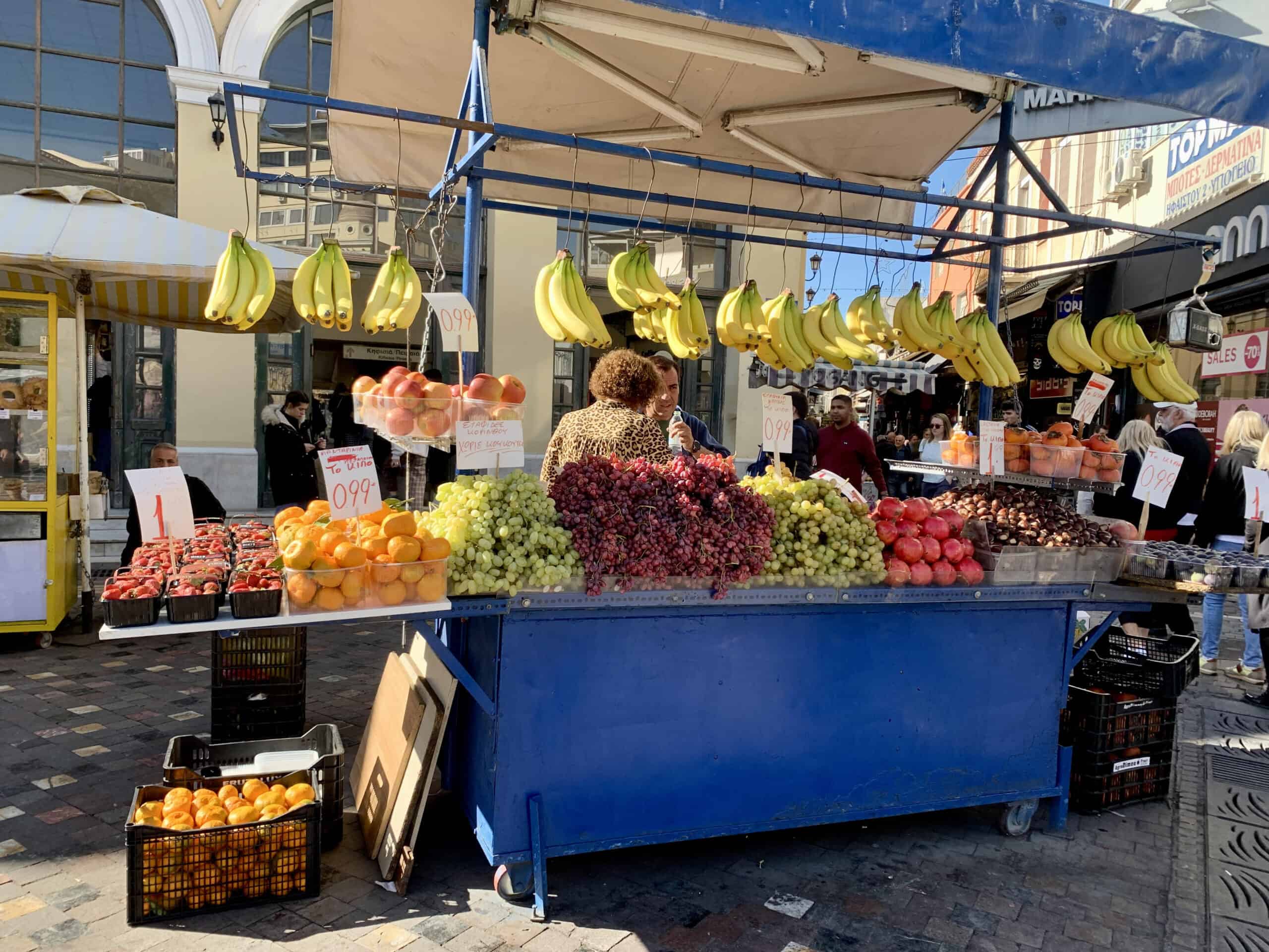 Find a fruit stand in Greece to try produce. This one is from Athens, Greece