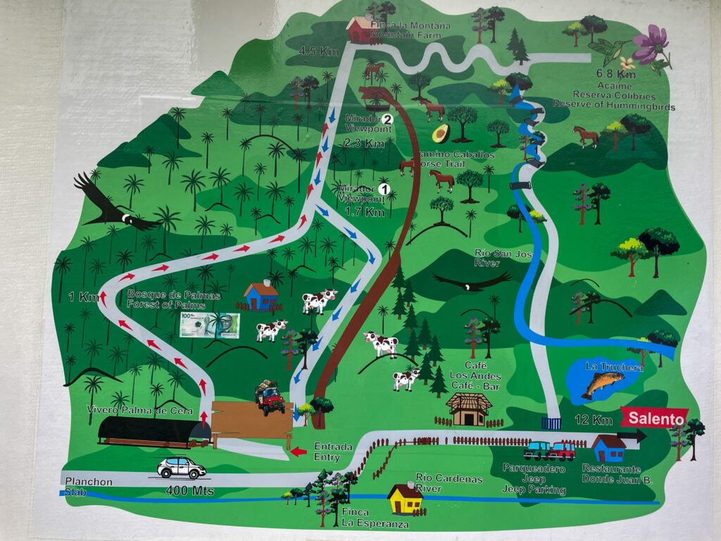 Cocora Valley hiking map for your trip to Colombia.