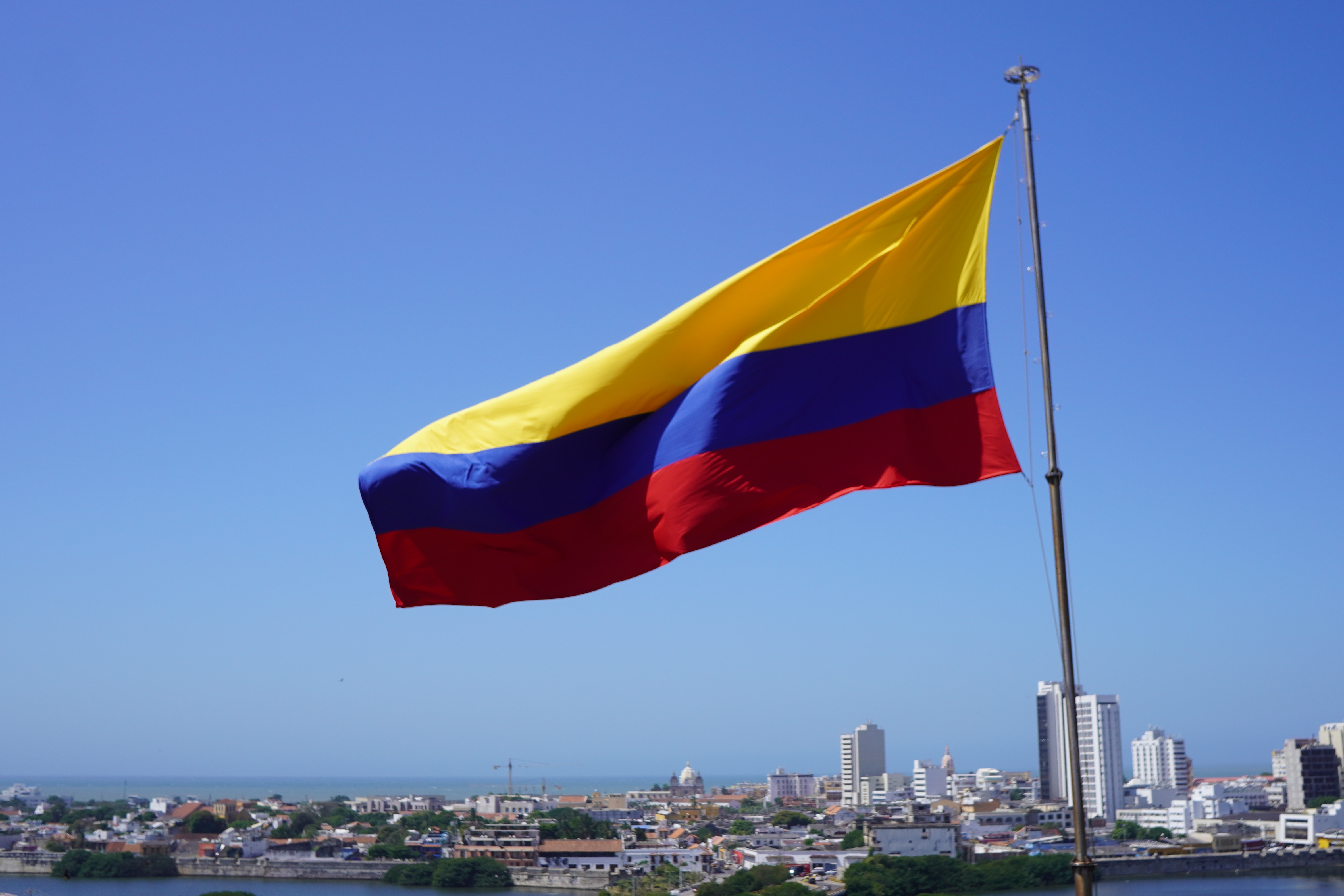 Colombian flag flying in Cartagena.