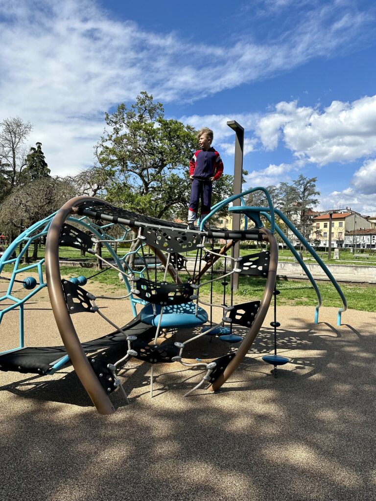 There are many parks around Pistoia Italy where kids can enjoy a playground and adults can enjoy a restaurant or drink!