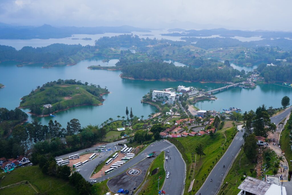 A view from the top of El Penol in Guatape would be even better by taking a helicopter tour to get a true aerial perspective. .