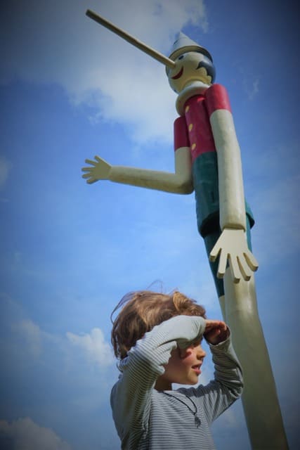 Collodi Italy is the town of Pinocchio and the tallest Pinocchio statue in the world.  