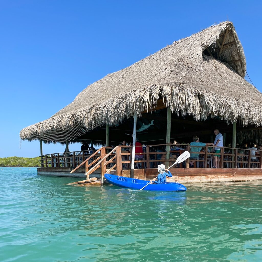 Imagine arriving to breakfast in a kayak, as Jagger did during our stay at this eco-friendly luxury resort in Isla Baru. 