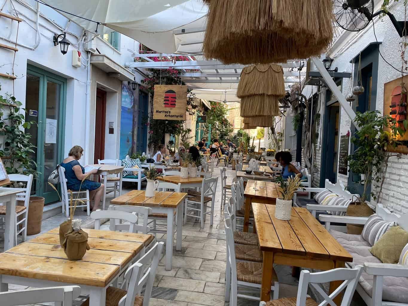 Many of the best restaurants in Syros are in cute alleyways like this one throughout the main town of Ermoupolis.