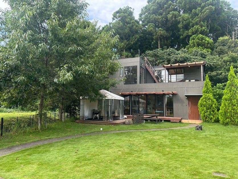 A view from the outside of the Grand Cottage at The Farm Resort Katori in Japan.