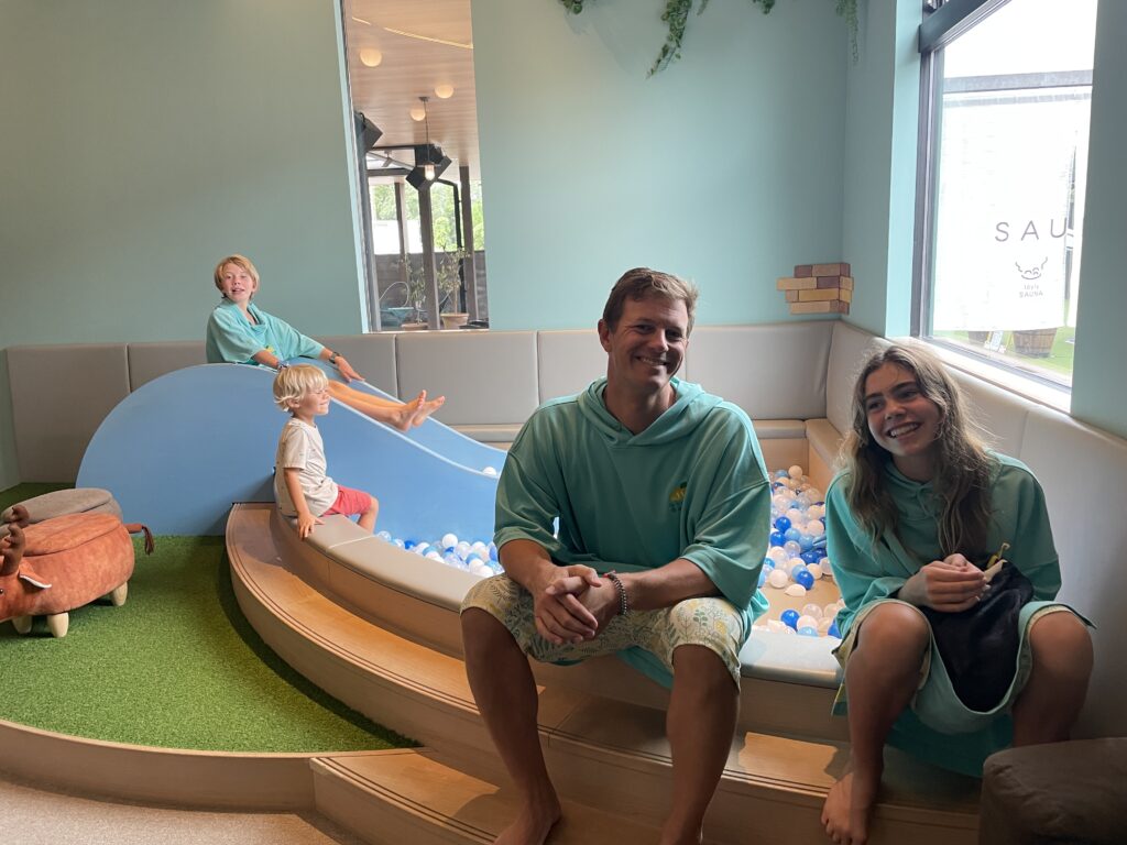 family at the family friendly Onsen kids room at The Farm Resort outside of Tokyo